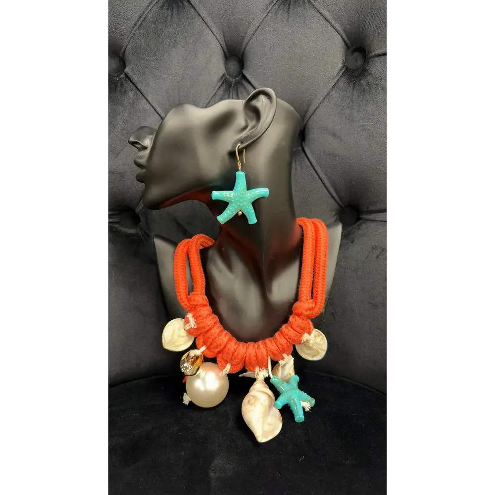 Exaggerated oversize snail shell necklace with sea star earrings set